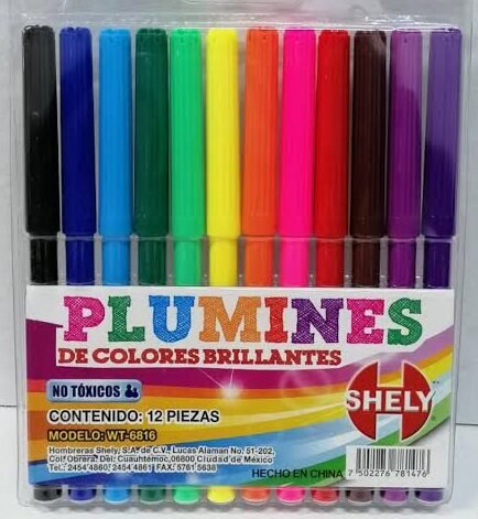 Plumones de colores brillantes SHELY 12 piezas